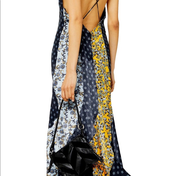 Topshop Mixed Print Godet Midi slip dress 4P - Picture 3 of 4